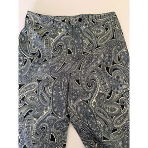 Spencer Jeremy Black Blue White Paisley Mid Rise Stretch Capri Pants Size 12‎